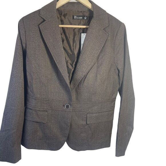New York & Company NWT Brown Herringbone Banded Waist Blazer Sz 12 - Picture 1 of 14